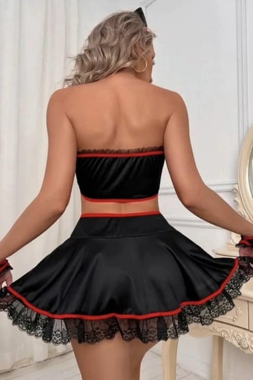 Sexy Nurse Costume – Black and Red Lace Fantasy Outfit